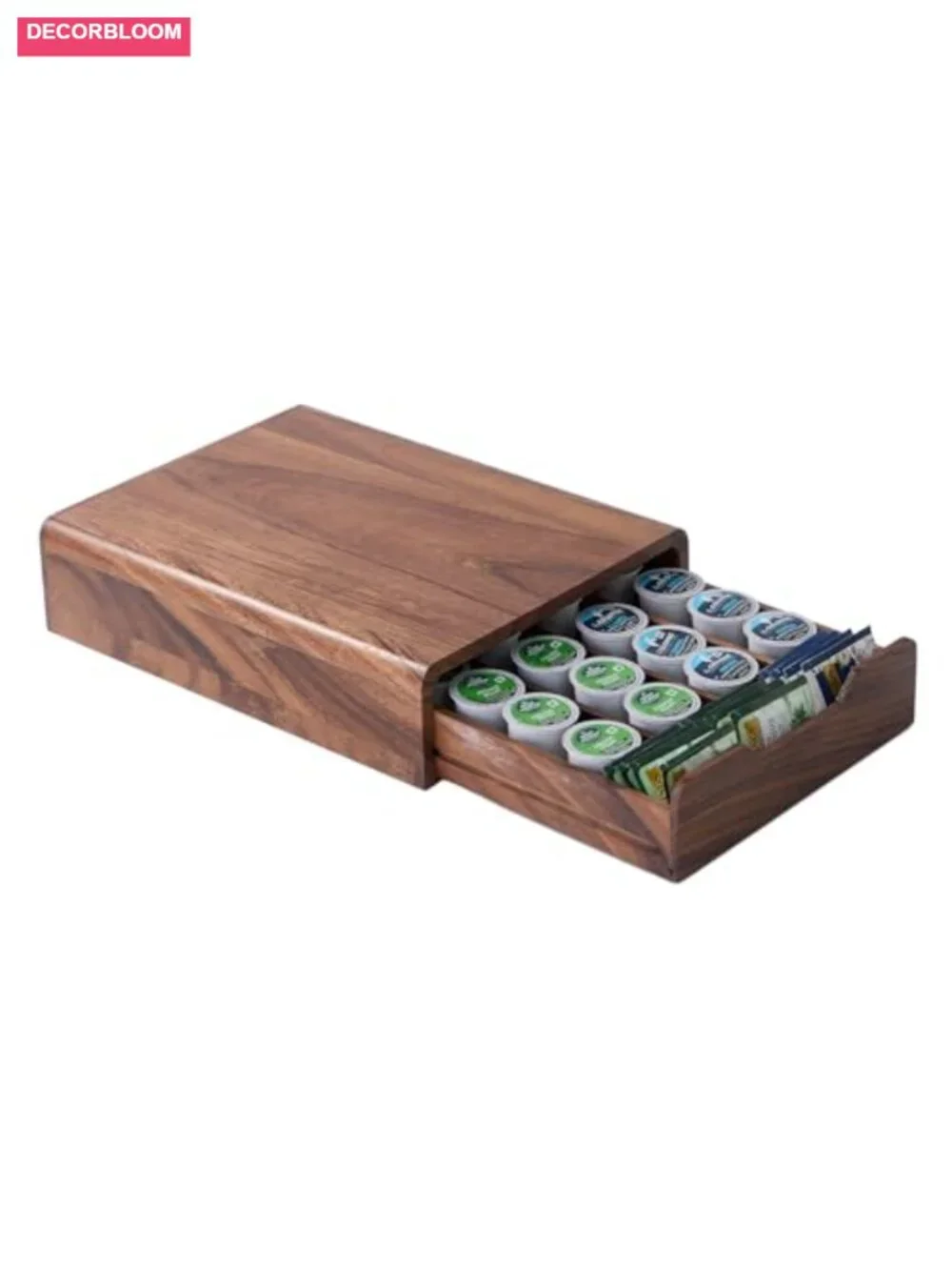 Solid Walnut Coffee Pod Organizer - 35-Capacity Drawer with Dividers